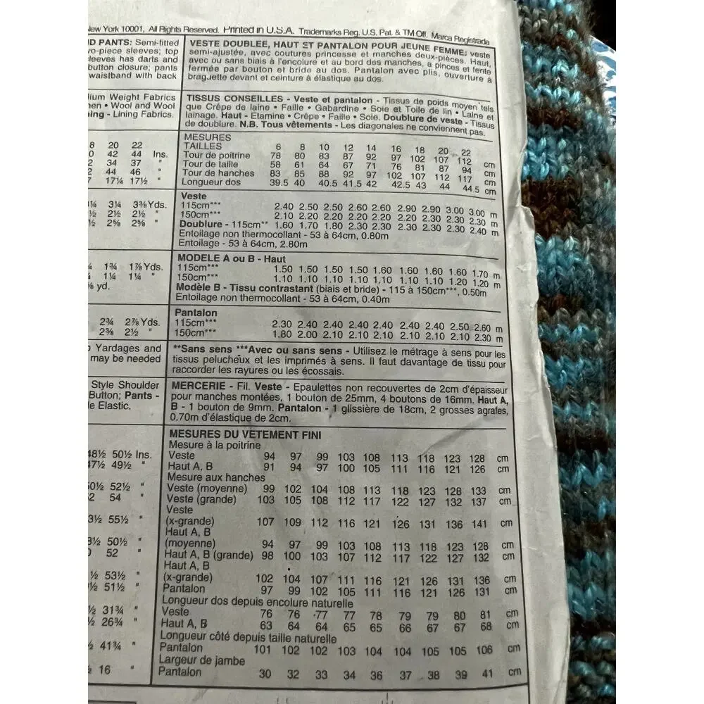 McCalls 9023 Sewing pattern suit blazer top pants size 22